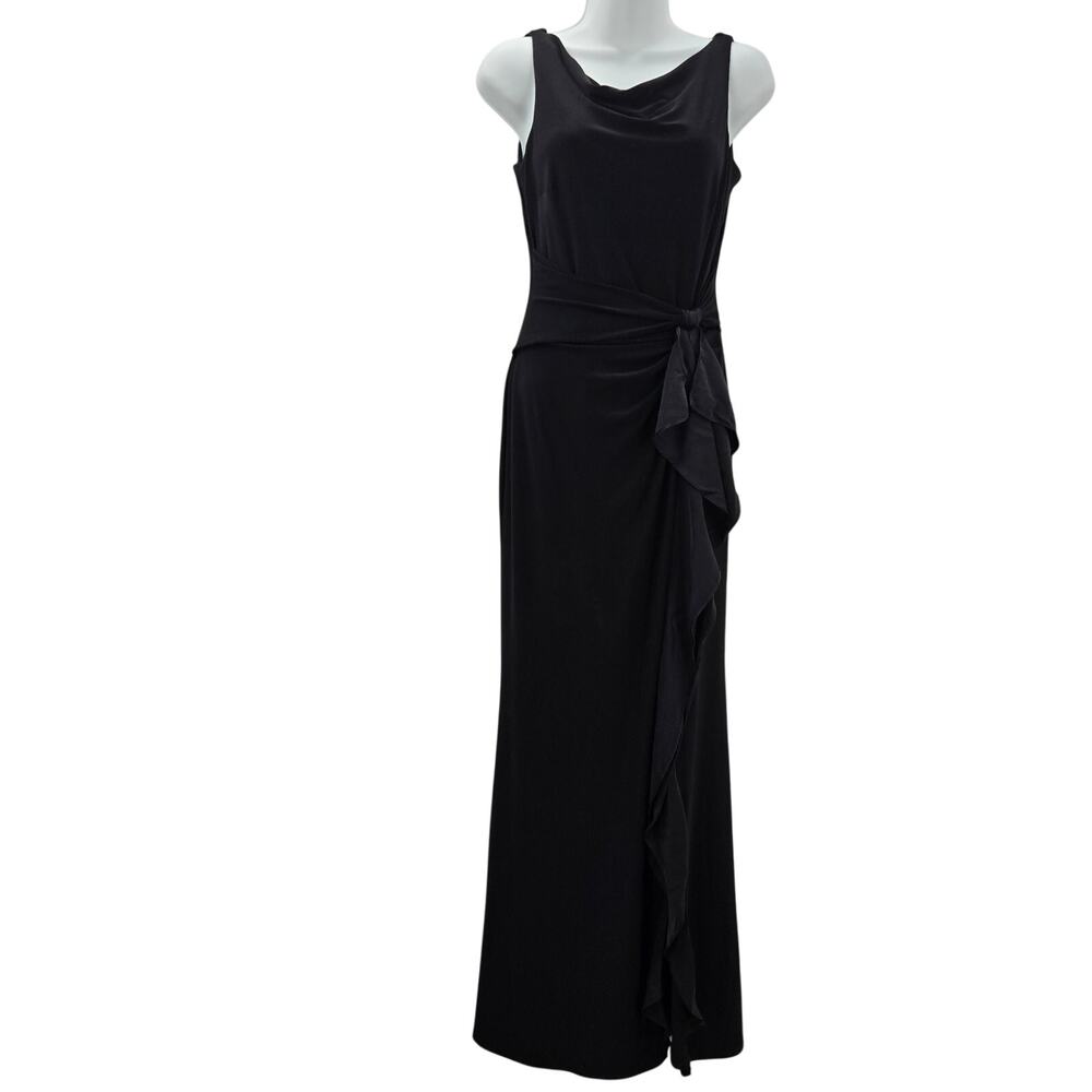 Lauren Ralph Lauren Minimalist Elegant Black Ruffle Evening Gown Maxi Dress 2P